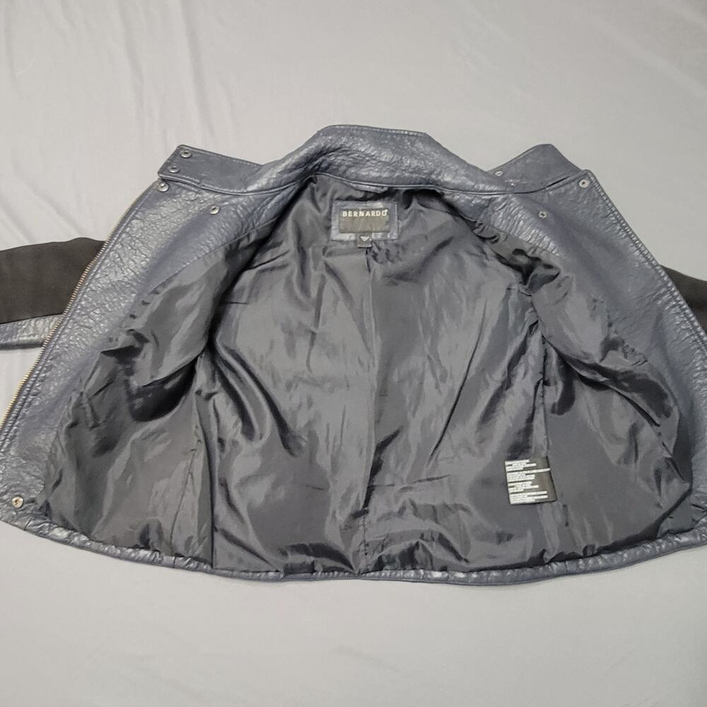 Bernardo Faux Leather Moto Biker Jacket Gray Asym Zip Buckle Hardware - Picture 10 of 10